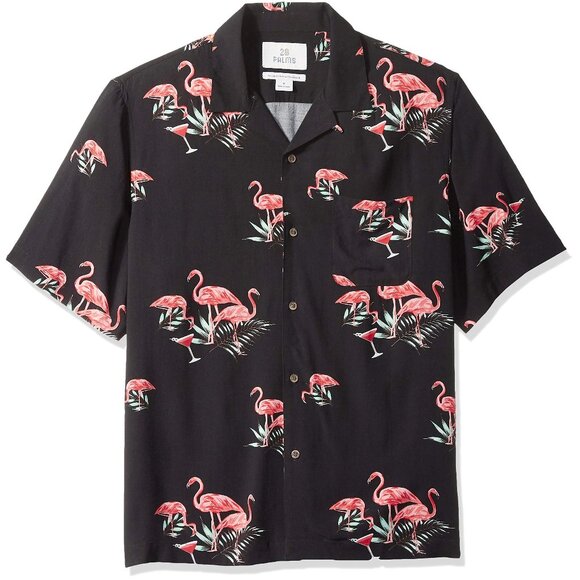 BRAND NEW, 28 PALMS PINK FLAMINGOS XL SHORT SLEEVE SHIRT - Picture 1 of 11